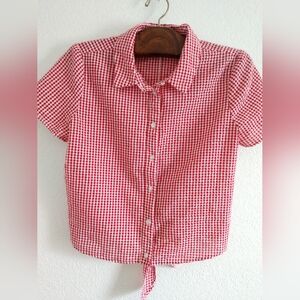 Oh So Cute! Forever 21 Red Gingham CROP Top Shirt Tie Detail on Back Size Medium